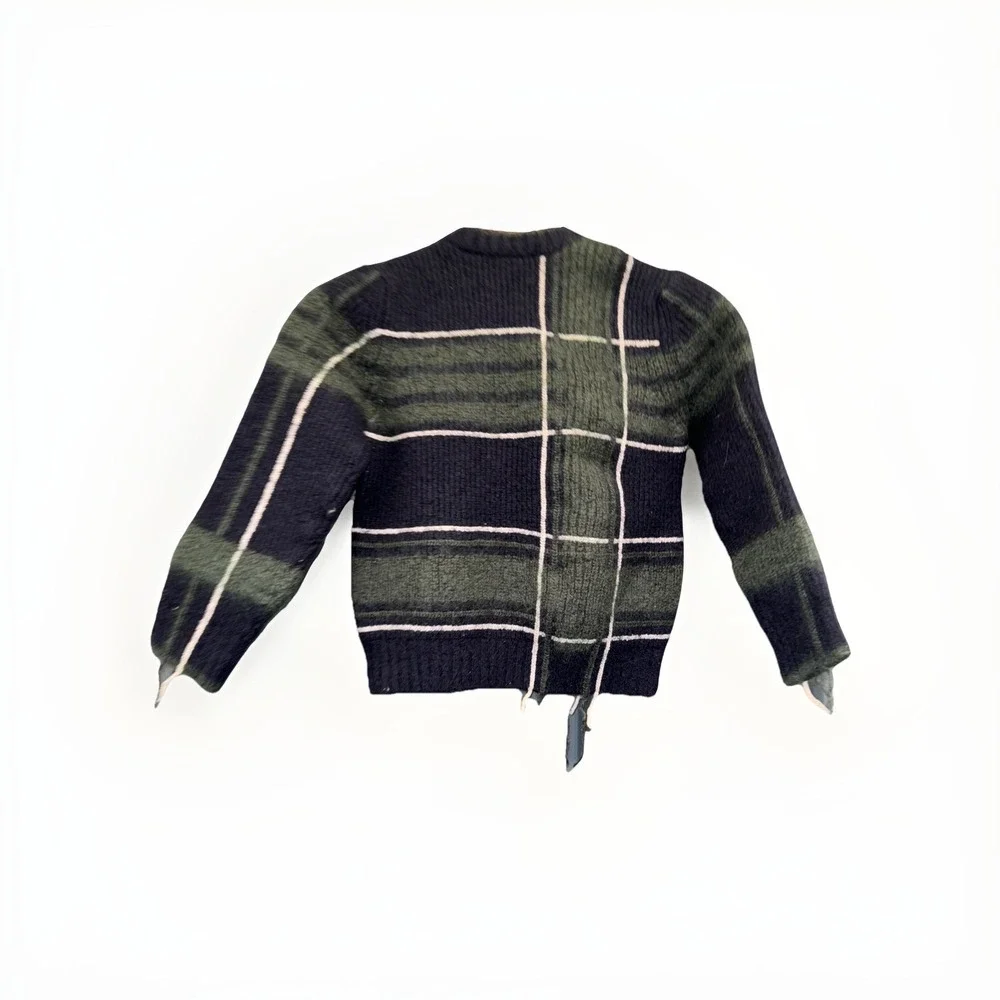 Tory Burch Green And Navy blue Plaid‎ Sweater Wool Mohair Blend Size XL Mohair